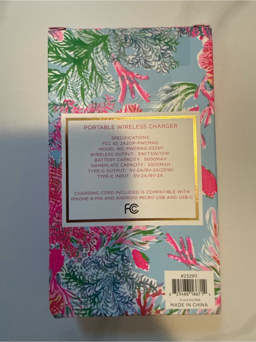 Lilly Pulitzer Portable Wireless Charger Features In Cay To My Heart - Picture 6 of 7